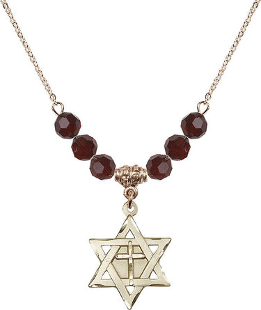 Star of David Cross Birthstone Necklace | 7/8 inch | 6mm Beads