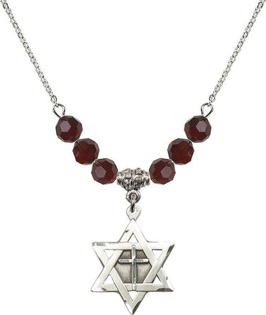 Star of David Cross Birthstone Necklace | 7/8 inch | 6mm Beads