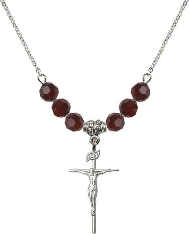 Sterling Crucifix Birthstone Necklace | 1 inch | 6mm Beads