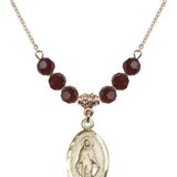 Miraculous Medal Birthstone Necklace | 7/8 inch | 6mm Beads  Garnet 14kt Gold Filled