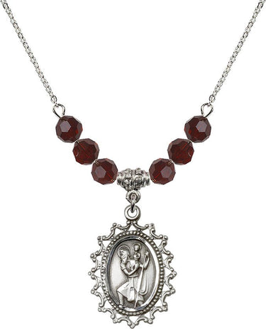 Saint Christopher Birthstone Necklace | 1 inch | 6mm Beads
