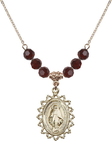 Miraculous Medal Birthstone Necklace | 1 inch | 6mm Beads