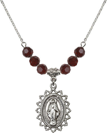 Miraculous Medal Birthstone Necklace | 1 inch | 6mm Beads