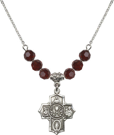 Communion 5-Way Medal Birthstone Necklace | 7/8 inch | 6mm Beads