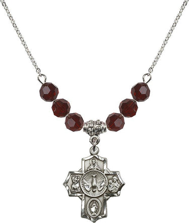 5-Way Medal Birthstone Necklace | 7/8 inch | 6mm Beads