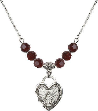 Miraculous Heart Medal Birthstone Necklace | 3/4 inch | 6mm Beads