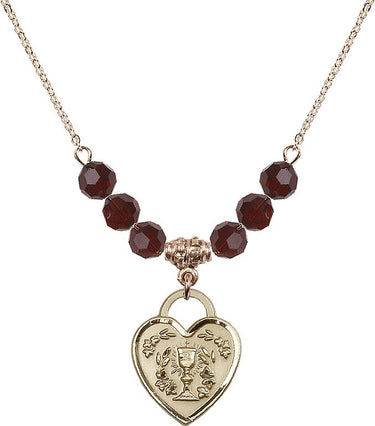 Communion Heart Birthstone Necklace | 3/4 inch | 6mm Beads