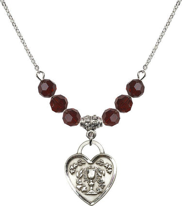 Communion Heart Birthstone Necklace | 3/4 inch | 6mm Beads