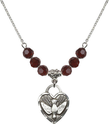 Confirmation Heart Birthstone Necklace | 3/4 inch | 6mm Beads