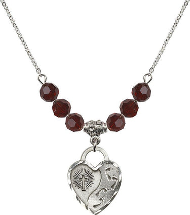 Footprints Heart Birthstone Necklace | 3/4 inch | 6mm Beads