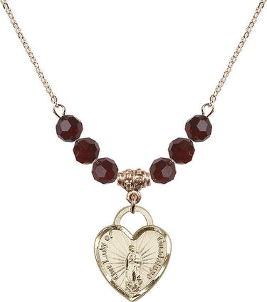Collar de la Virgen de Guadalupe con Corazón y Piedra de Nacimiento | 1,9 cm