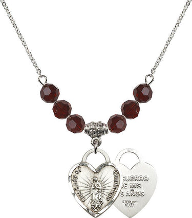 Collar de la Virgen de Guadalupe con Corazón y Piedra de Nacimiento | 1,9 cm