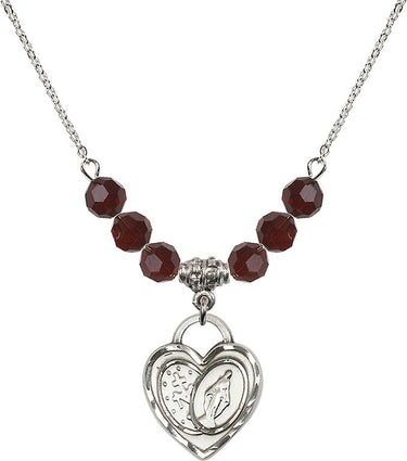 Women's Miraculous Heart Medal Birthstone Necklace | 3/4 inch