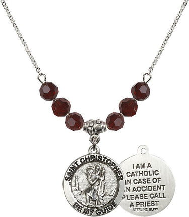Saint Christopher Birthstone Necklace | 3/4 inch | 6mm Beads | N30-4049