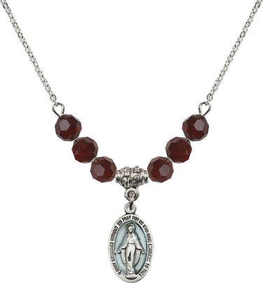 Miraculous Medal Birthstone Necklace | Enameled | 5/8 inch | 6mm Beads