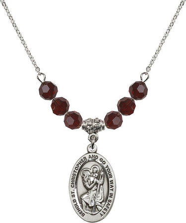 Saint Christopher Birthstone Necklace | 7/8 inch | 6mm Beads | N30-4123C