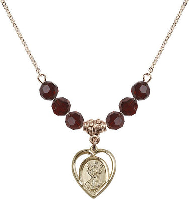 Saint Christopher Birthstone Necklace | 5/8 inch | 6mm Beads