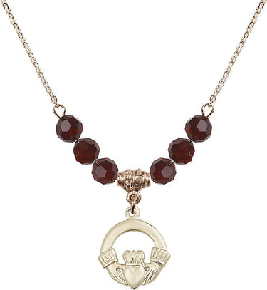 Claddagh Birthstone Necklace | 5/8 inch | 6mm Beads