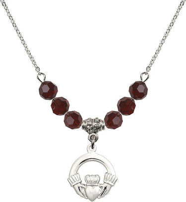 Claddagh Birthstone Necklace | 5/8 inch | 6mm Beads