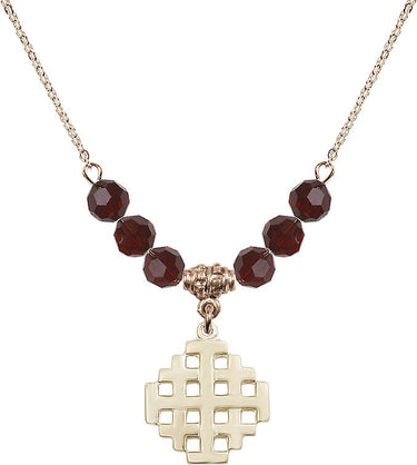 Jerusalem Cross Birthstone Necklace | 3/4 inch | 6mm Beads