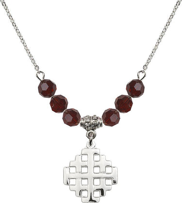 Jerusalem Cross Birthstone Necklace | 3/4 inch | 6mm Beads