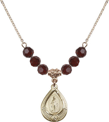 Miraculous Medal Birthstone Necklace for Women | 3/4 inch | 6mm Beads