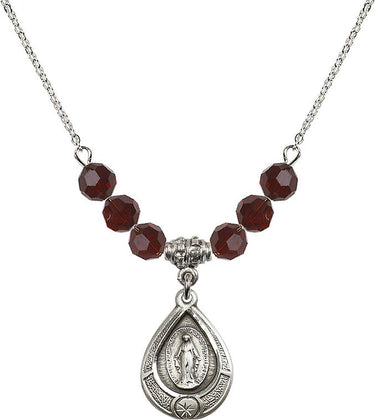Miraculous Medal Birthstone Necklace for Women | 3/4 inch | 6mm Beads