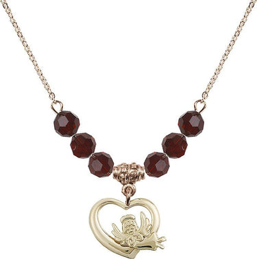 Heart Guardian Angel Birthstone Necklace | 1/2 inch | 6mm Beads