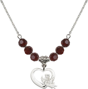 Heart Guardian Angel Birthstone Necklace | 1/2 inch | 6mm Beads