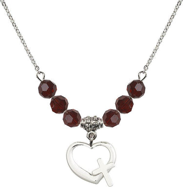 Heart Cross Birthstone Necklace | 1/2 inch | 6mm Beads