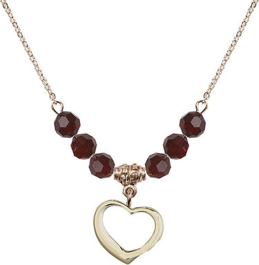 Women's Heart Birthstone Necklace | 1/2 inch | 6mm Beads