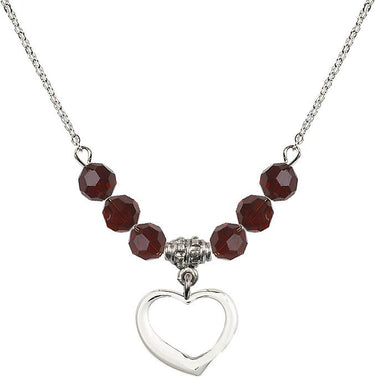 Women's Heart Birthstone Necklace | 1/2 inch | 6mm Beads