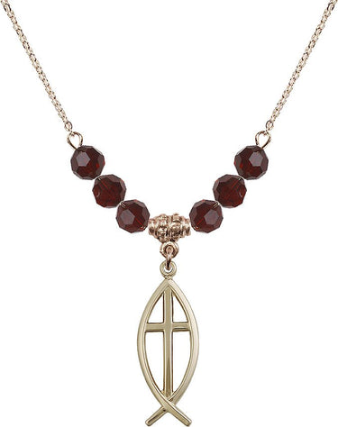 Fish Cross Birthstone Necklace | 1 inch | 6mm Beads