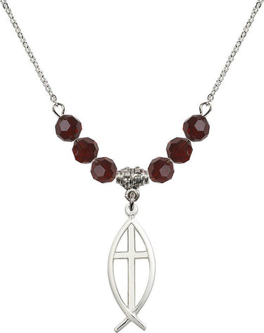 Fish Cross Birthstone Necklace | 1 inch | 6mm Beads