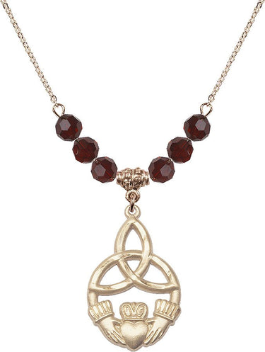 Irish Knot / Claddagh Birthstone Necklace | 1 1/4 inch | 6mm Beads