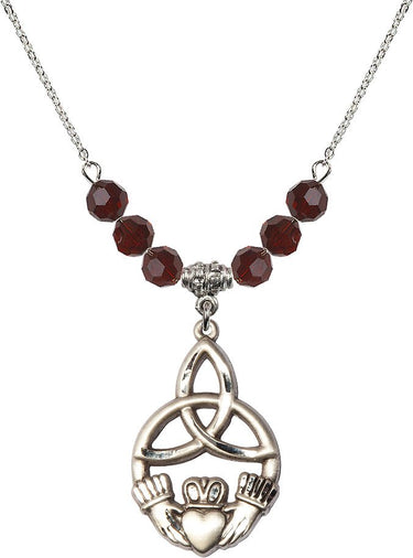 Irish Knot / Claddagh Birthstone Necklace | 1 1/4 inch | 6mm Beads