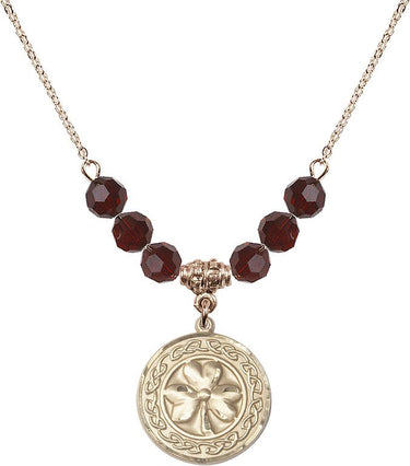 Shamrock w/ Celtic Border Birthstone Necklace | 3/4 inch | 6mm Beads