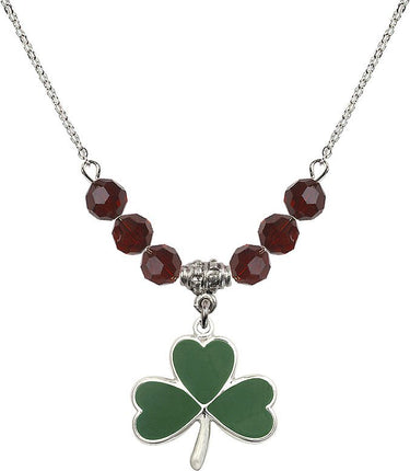 Women's Shamrock Birthstone Necklace | 3/4 inch | 6mm Beads