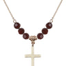 Cross Birthstone Necklace | 7/8 inch | 6mm Beads  Garnet 14kt Gold Filled