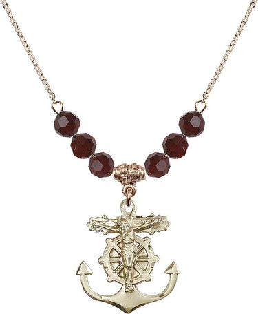 Anchor Crucifix Birthstone Necklace | 1 inch | 6mm Beads