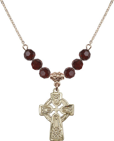 Celtic Cross Birthstone Necklace | 1 inch | 6mm Beads