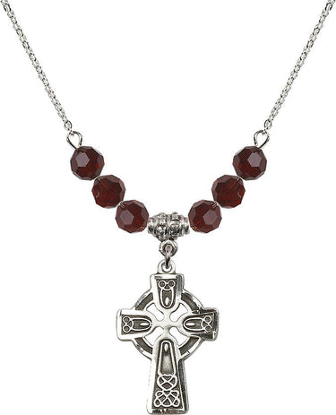 Celtic Cross Birthstone Necklace | 1 inch | 6mm Beads