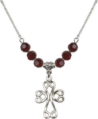 Scroll Cross Birthstone Necklace | 1 inch | 6mm Beads