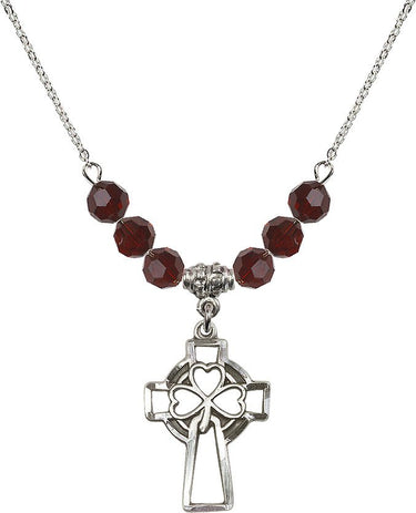 Shamrock Cross Birthstone Necklace | 1 inch | 6mm Beads