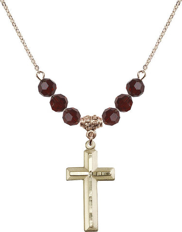 Aqua Cross Birthstone Necklace | 1 1/8 inch | 6mm Beads