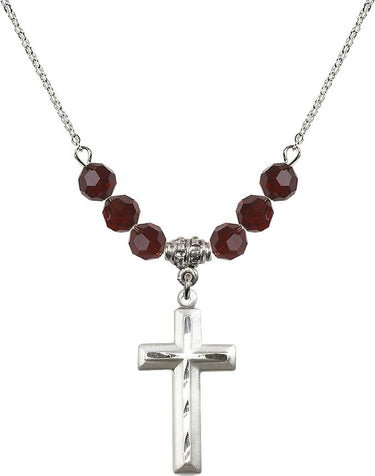 Aqua Cross Birthstone Necklace | 1 1/8 inch | 6mm Beads