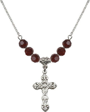 Cross Birthstone Necklace | 1 inch | 6mm Beads | N30-6001
