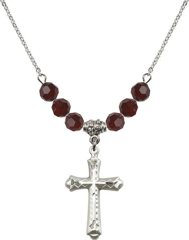 Beads Cross Birthstone Necklace | 1 1/8 inch | 6mm Beads | N30-6007