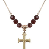 Cross Birthstone Necklace | 1 inch | 6mm Beads  Garnet 14kt Gold Filled
