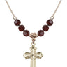 Cross Birthstone Necklace | 1 1/8 inch | 6mm Beads  Garnet 14kt Gold Filled